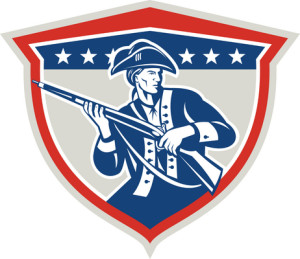 American Patriot Holding Musket Rifle Shield Retro