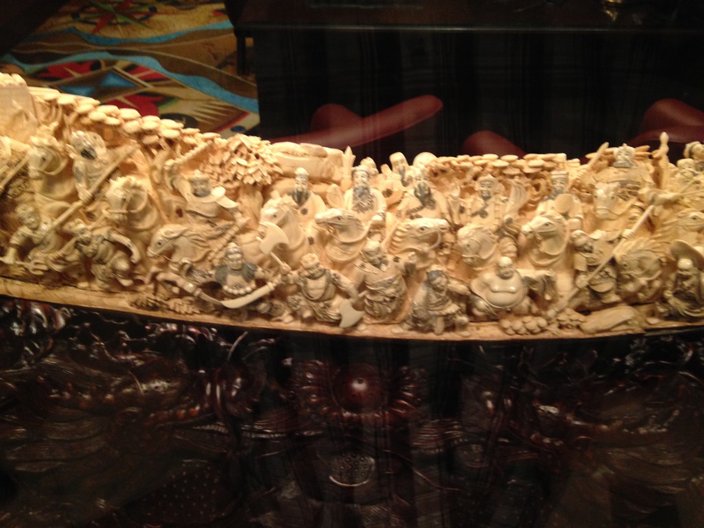 Detail of a carved woolly mammoth tusk on display at Treasure Island in Las Vegas Photo credit: M. Ciavardini