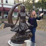The Bashful Adventurer strikes a pose at the Bewitched statue in Salem, Mass. Photo credit: M. Ciavardini.