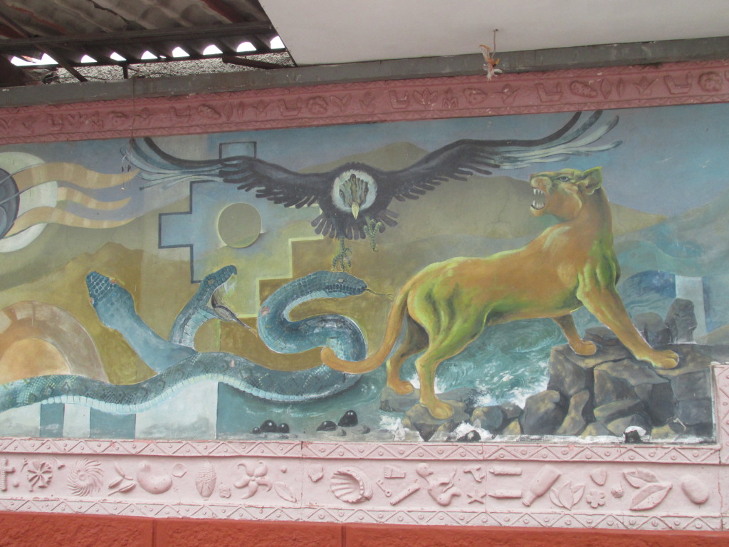 A mural of the Incan trinity (condor, puma, snake) at a cemetery in Cusco, Peru. Photo credit: M. Ciavardini