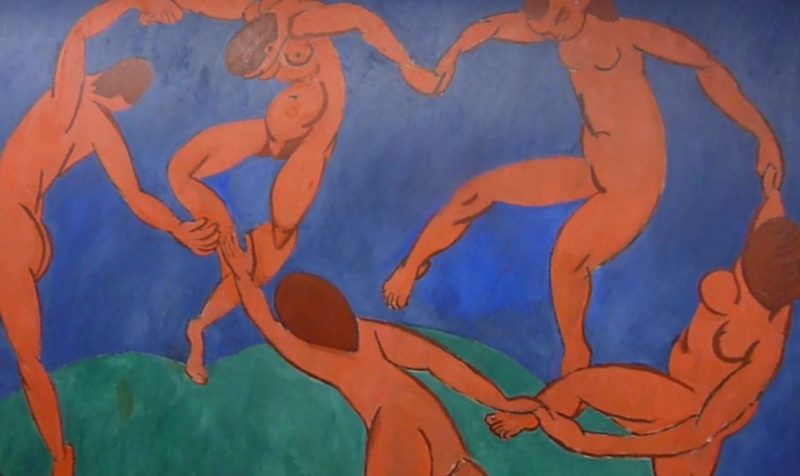 A portion of the Dance panel by Henri Matisse that is in the Hermitage in St. Petersburg, Russia. The work, commissioned by a Russian patron, is one of two panels, titled Dance and Music. Photo credit: M. Ciavardini.
