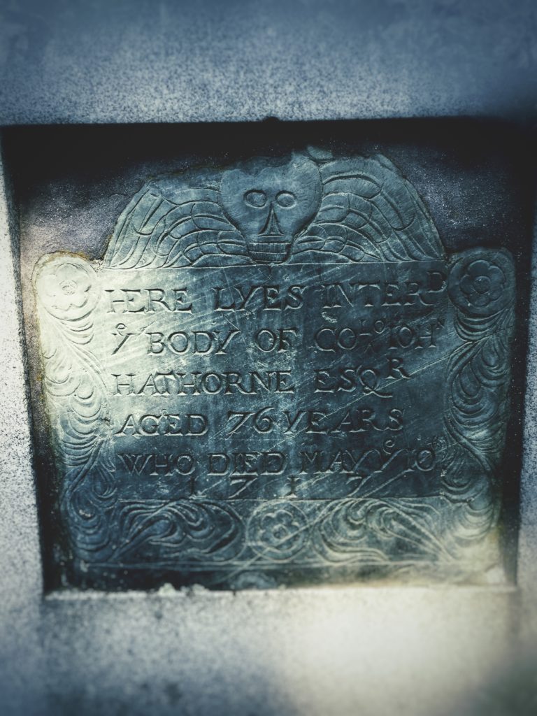 A headstone at the Old Burying Point in Salem, Mass. Photo credit: L. Tripoli.