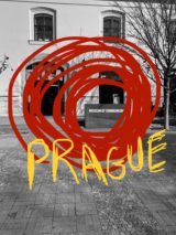 The entrance to the Museum of Communism in Prague, Czech Republic. with the words 'Museum of Communism' circled in red and the word 'Prague' superimposed in yellow. Photo credit: M. Ciavardini.