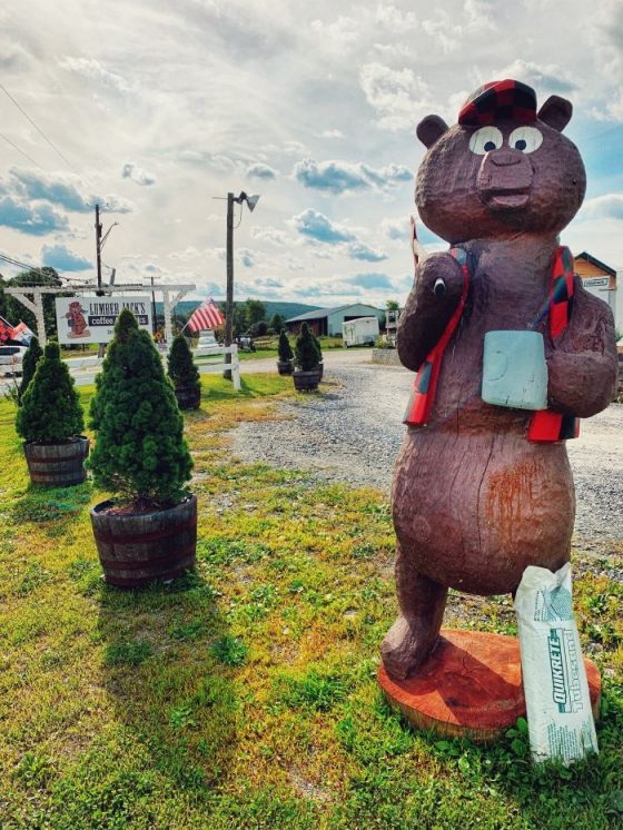 A bear statue outside Lumber Jack's Coffee and Snacks in Hoosick Falls, NY. Photo credit: M. Ciavardini.