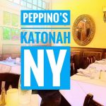 The words "Peppino's Katonah NY" superimposed over an image of the main dining room at Peppino's restaurant in Katonah, NY. Photo credit: L. Tripoli.