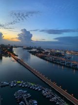 Sky, salt water, a bridge in a photo showing the view of Biscayne Bay from the Miami Marriott Biscayne Bay. Photo credit: L. Tripoli.